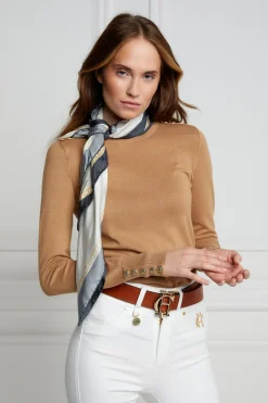 Buttoned Knit Crew Neck