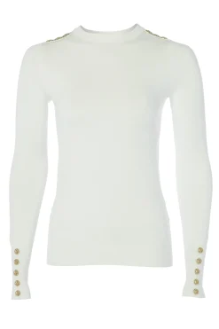 Buttoned Knit Crew Neck