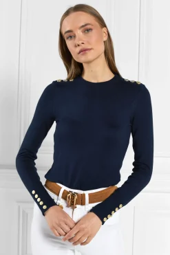 Buttoned Knit Crew Neck