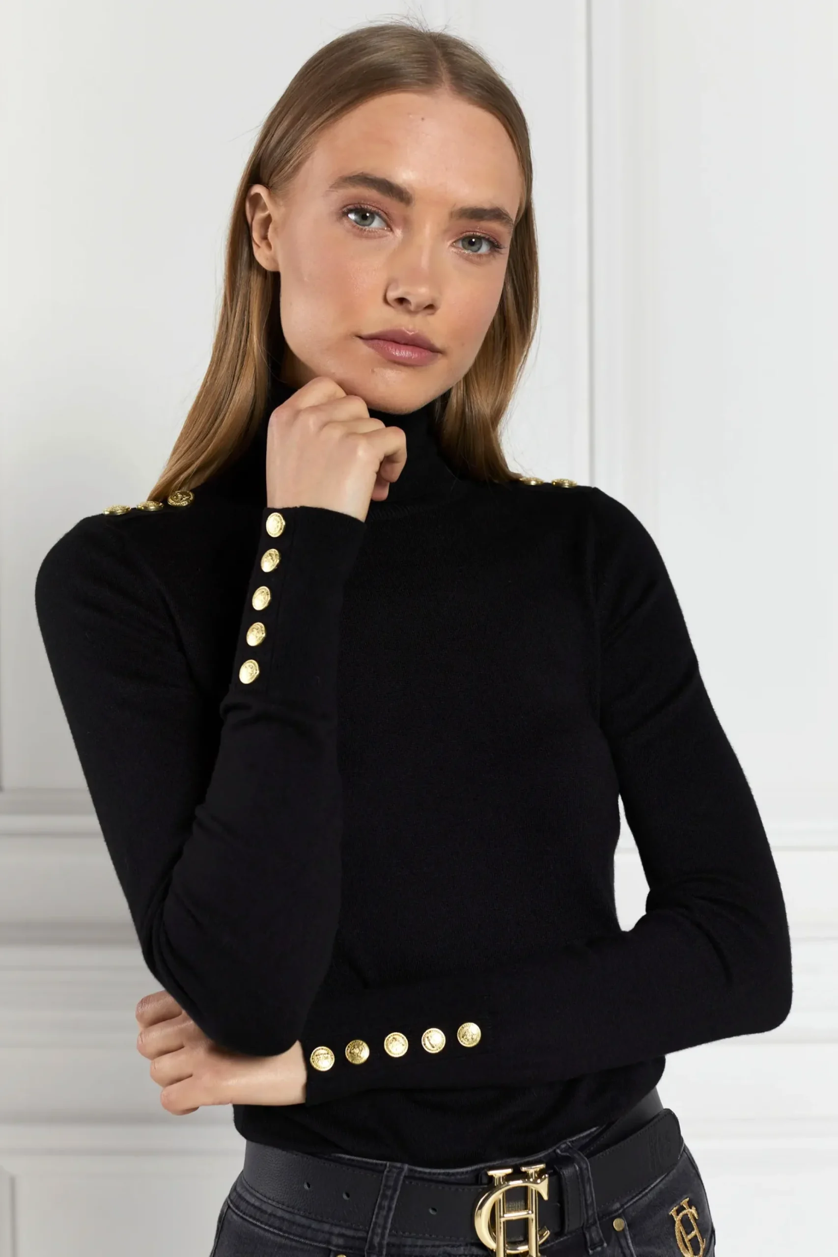 Buttoned Knit Roll Neck