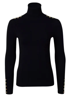 Buttoned Knit Roll Neck