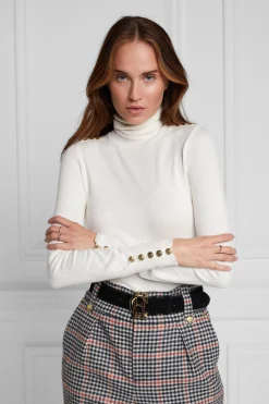 Buttoned Knit Roll Neck