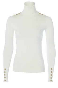 Buttoned Knit Roll Neck