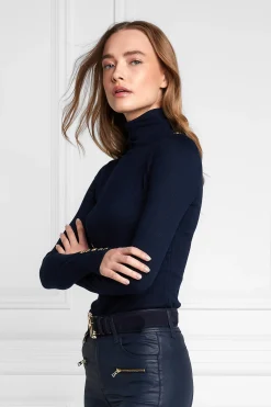 Buttoned Knit Roll Neck