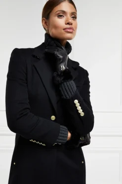Cashmere Lined Faux Trim Leather Gloves