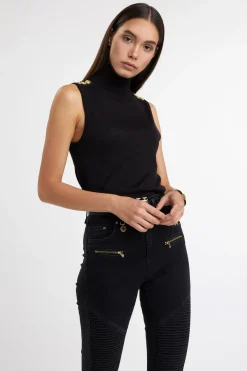 Luxury Sleeveless Roll Neck